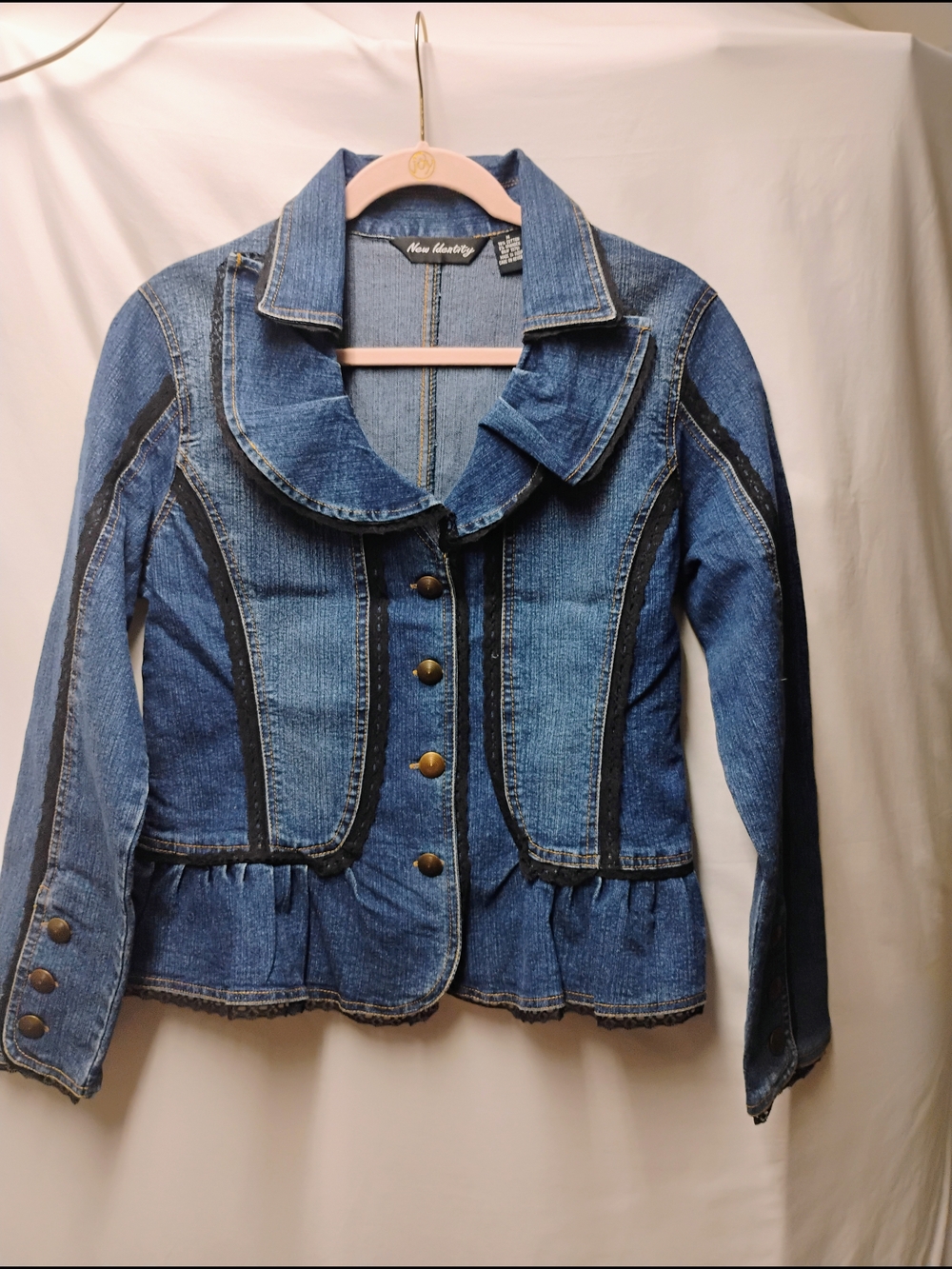 New Identity Blue Denim Peplum-Style Jean Jacket